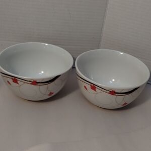 Gallery Set of Two White and Red Soup/Cereal Bowls